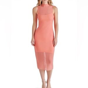 Steve Madden Coral Sheer Mockneck Midi Dress